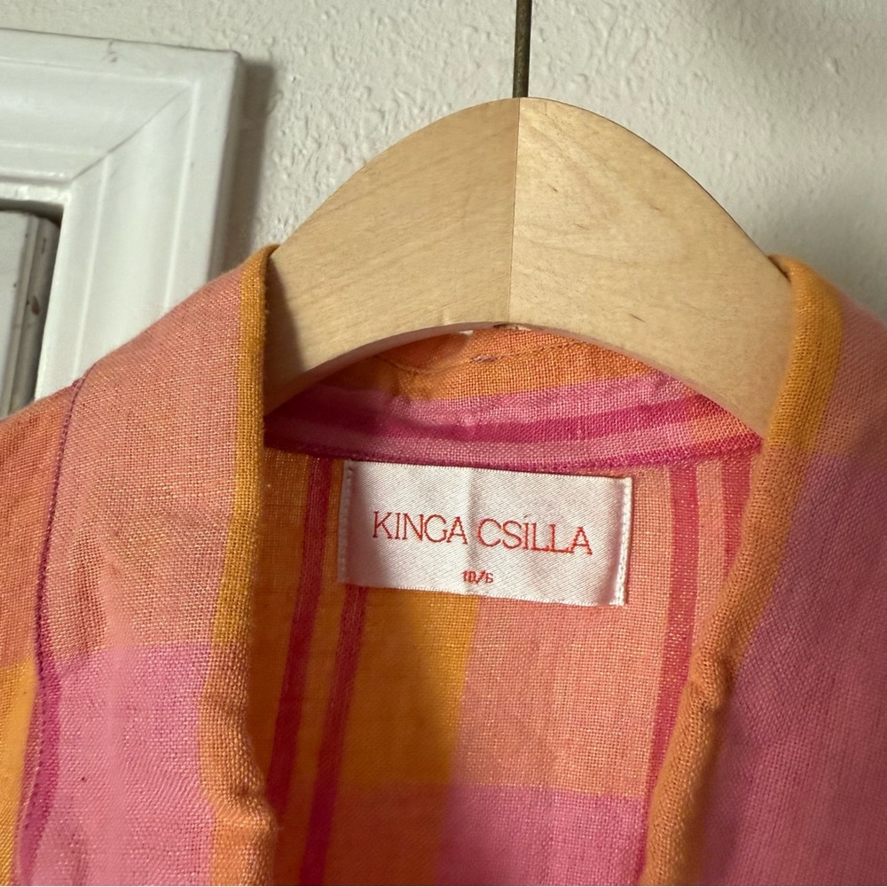 KINGA CSILLA pink orange citrus plaid gingham boxy cropped button up shirt - Picture 5 of 5